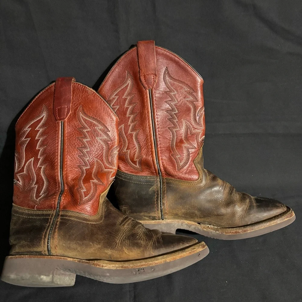 Old West BSC1889 size 2.0-D Brown & Orange Boy’s Western Boots